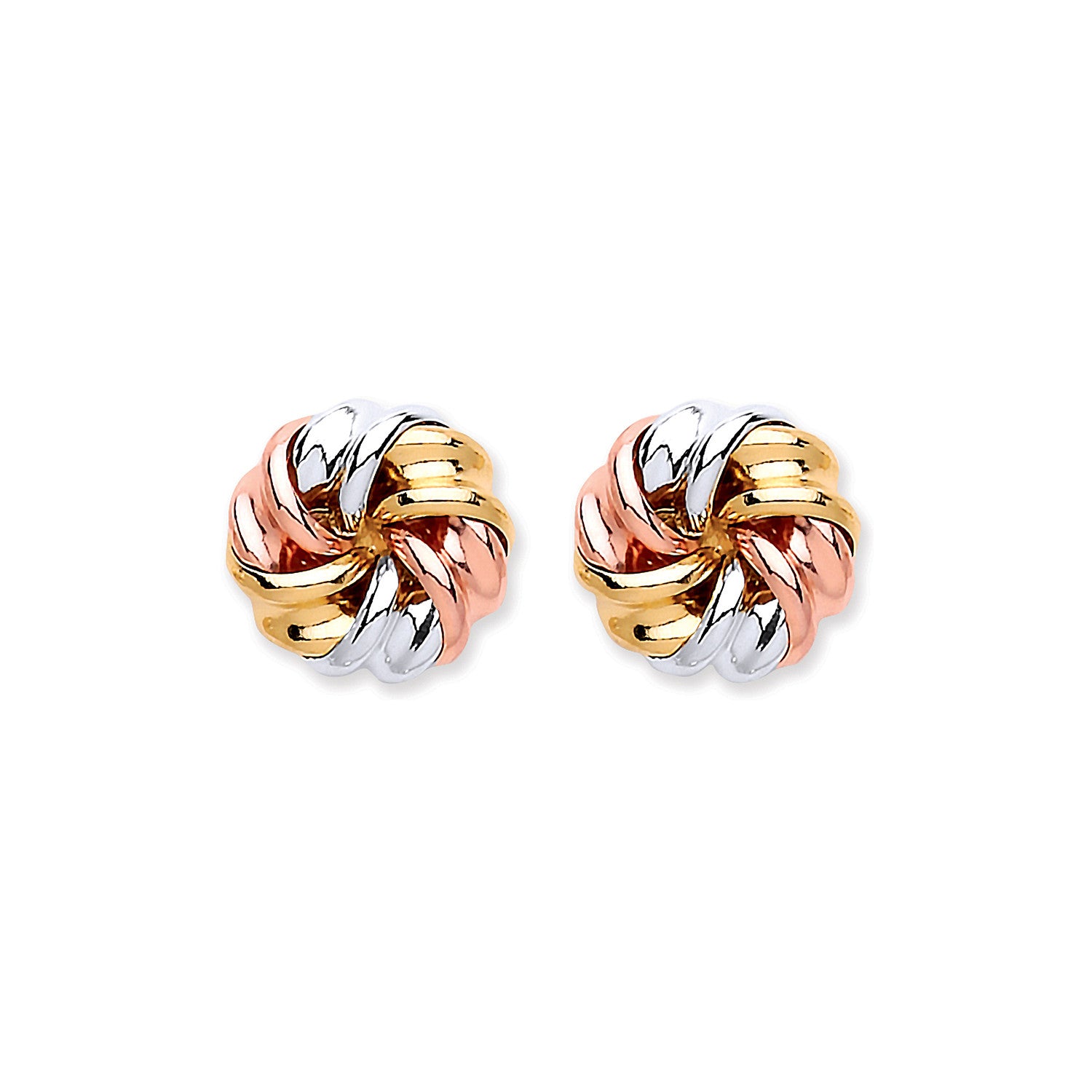 9ct Yellow, White & Rose Gold Tight Knot Studs - 9ct Gold
