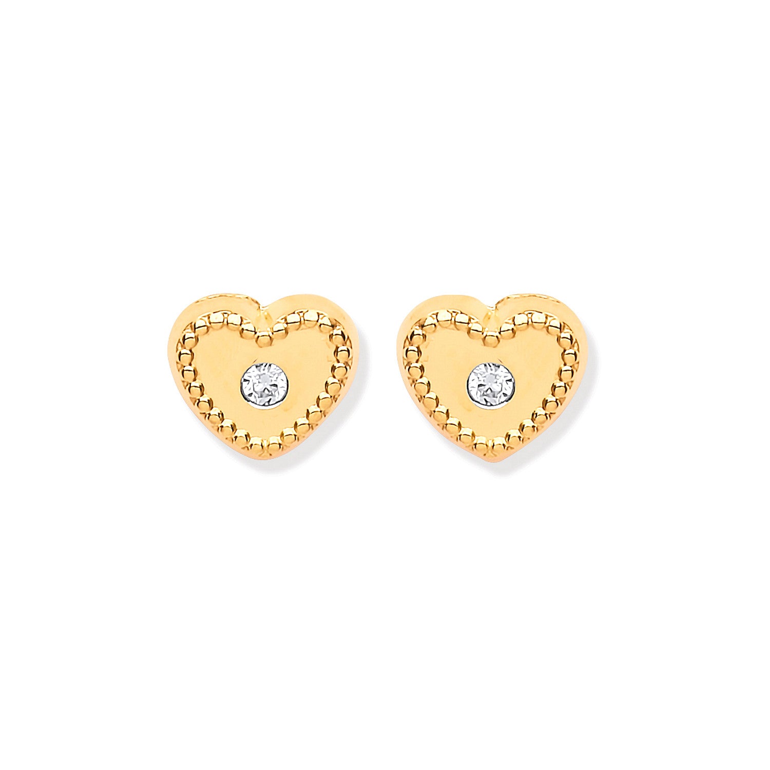 9ct Yellow Gold Heart Ribbed Edge with Cubic Zirconia Studs - 9ct Gold