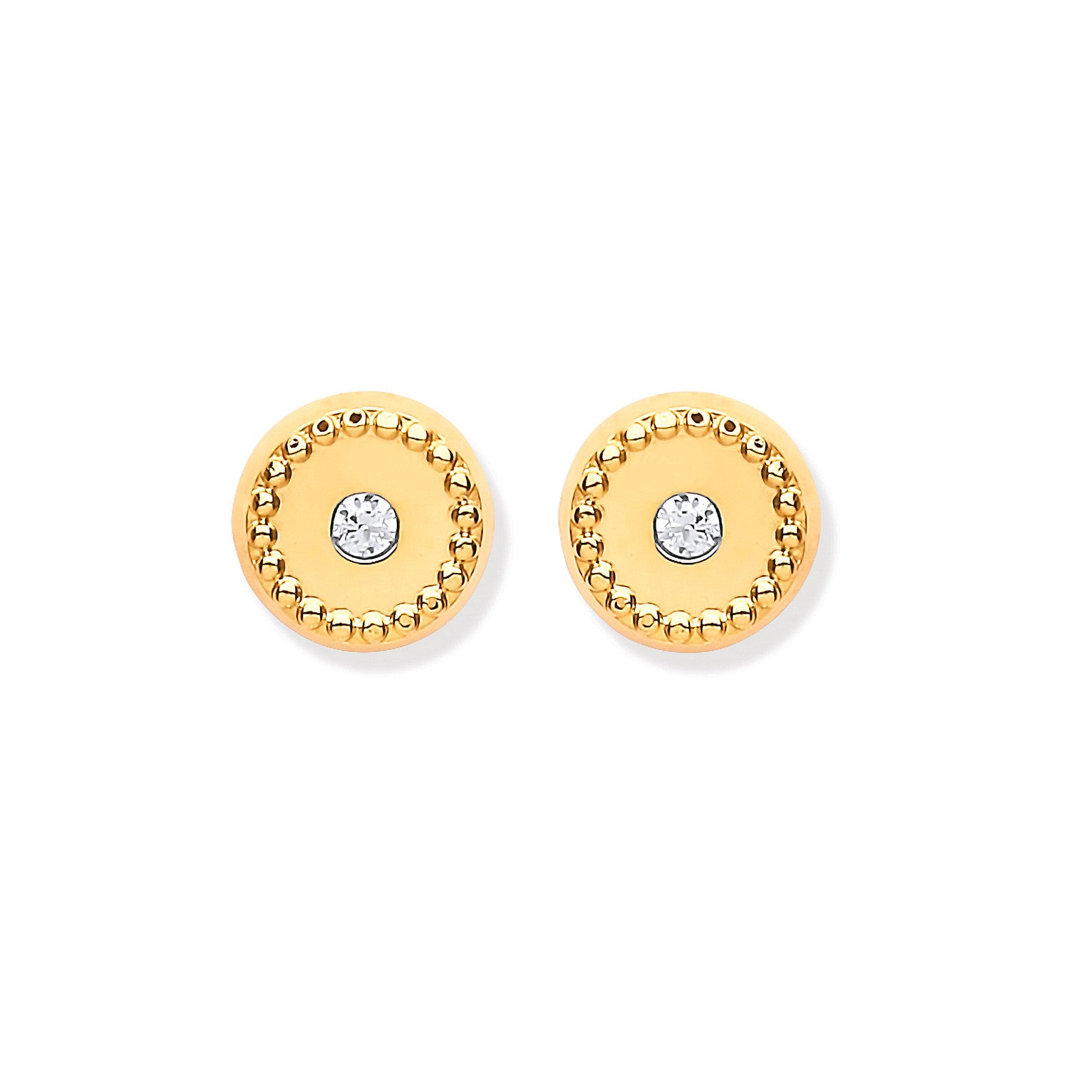 9ct Yellow Gold 6mm Ribbed Edge with Cubic Zirconia Studs - 9ct Gold