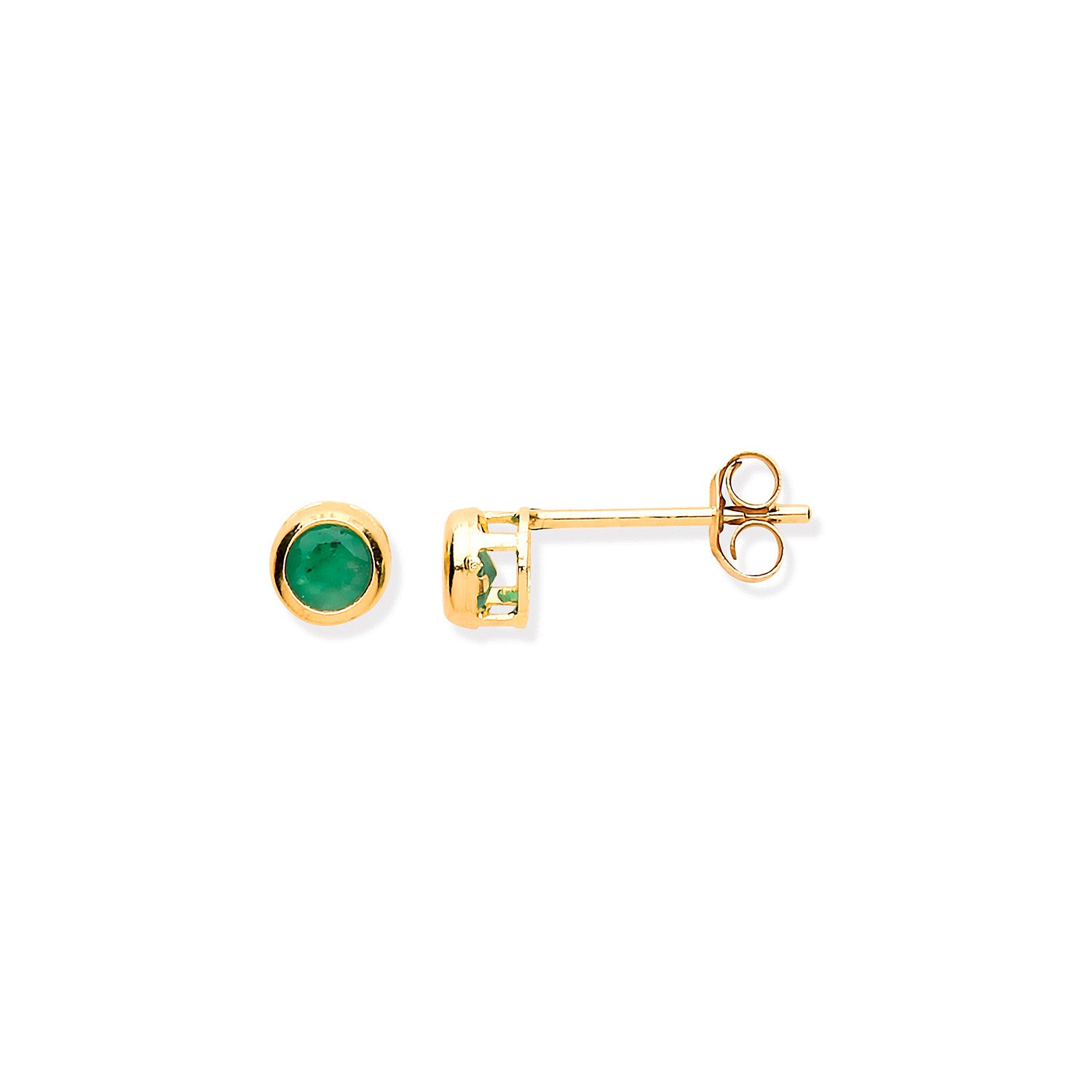 9ct Yellow Gold 3.8mm Emerald Rubover Studs - 9ct Gold