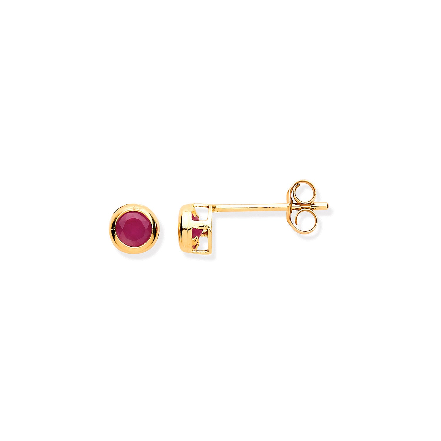 9ct Yellow Gold 3.8mm Ruby Rubover Studs - 9ct Gold