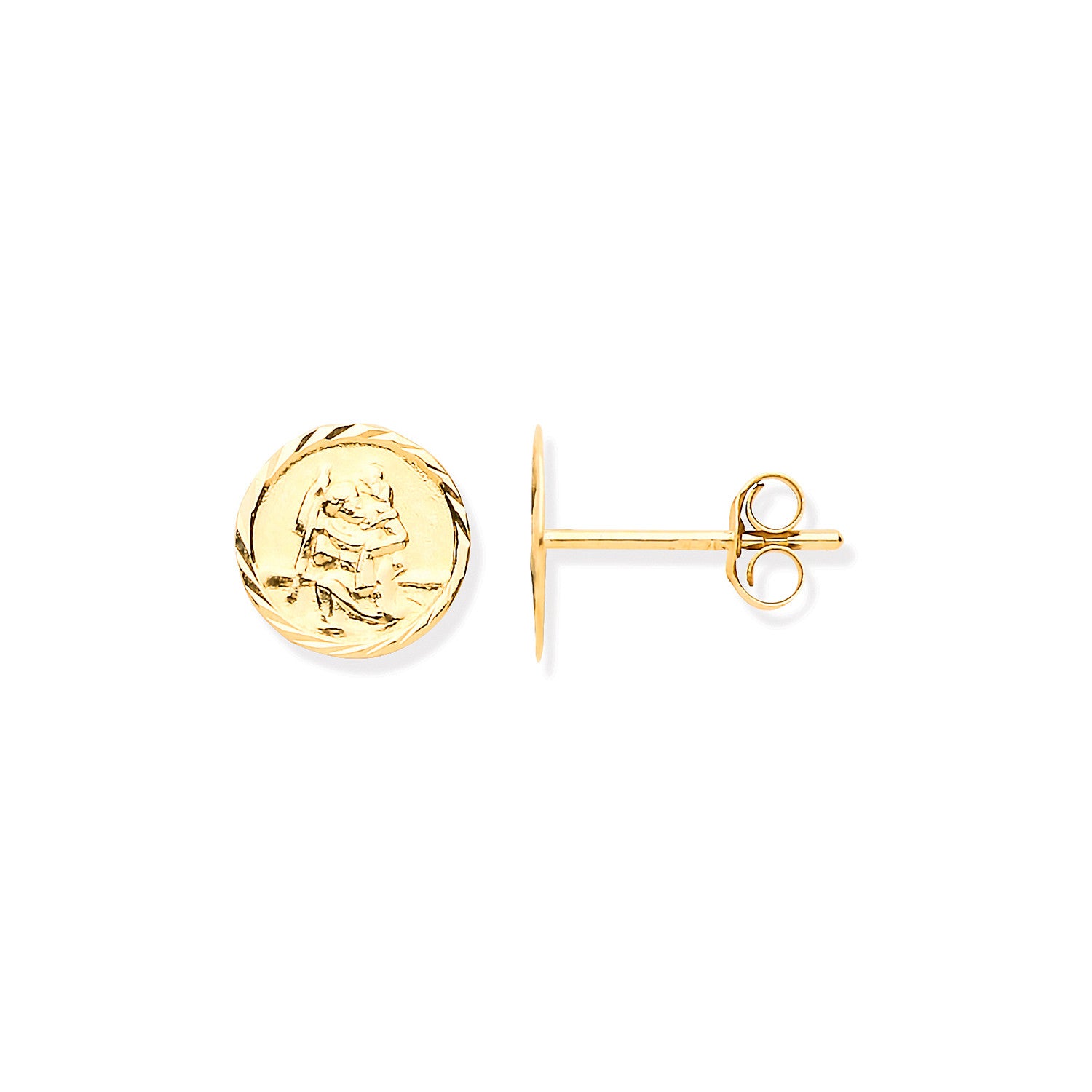 9ct Yellow Gold 6.6mm Saint Christopher Studs - 9ct Gold
