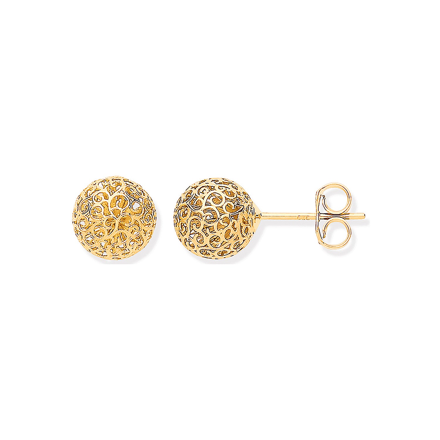 9ct Yellow Gold Filigree 8mm Studs - 9ct Gold