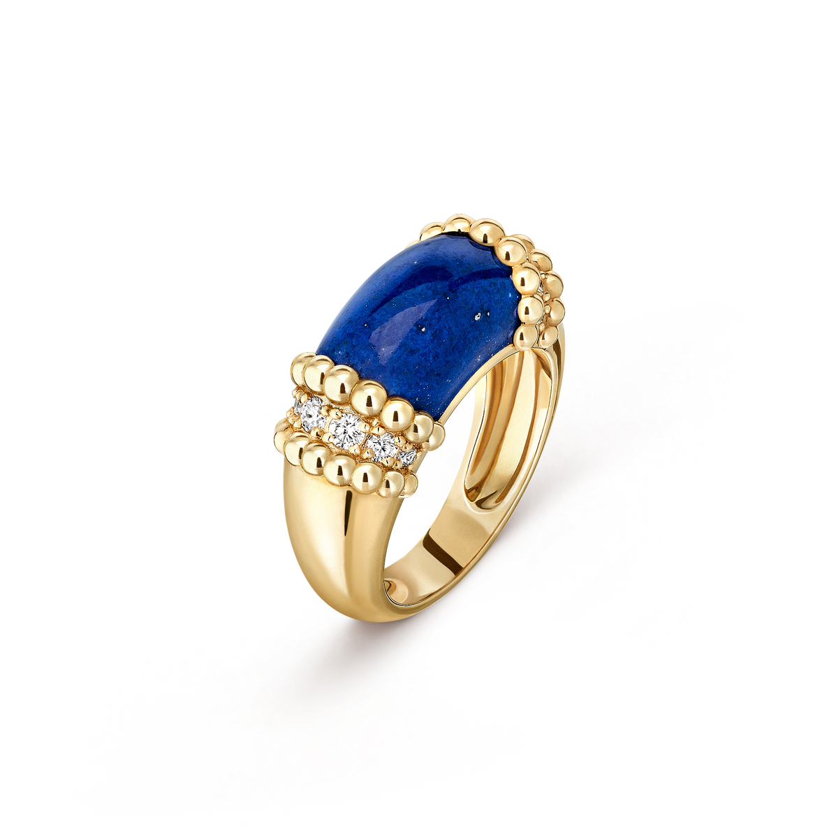 Van Cleef & Arpels Perlée Couleurs Lapis Lazuli Diamond Ring 18K Yellow Gold