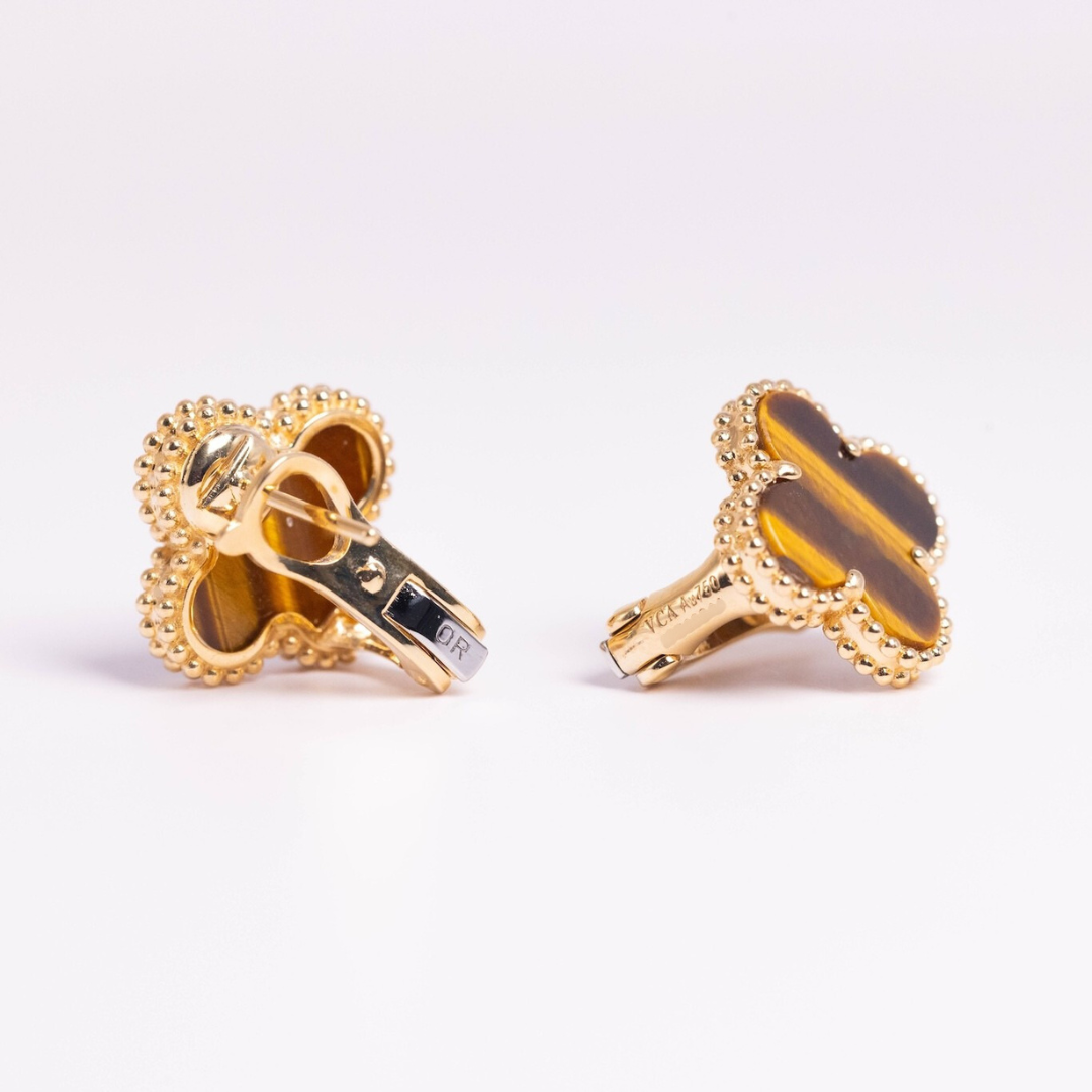 Van Cleef & Arpels Boucles d'oreilles Vintage Alhambra Oeil de Tigre Or Jaune 18 Carats