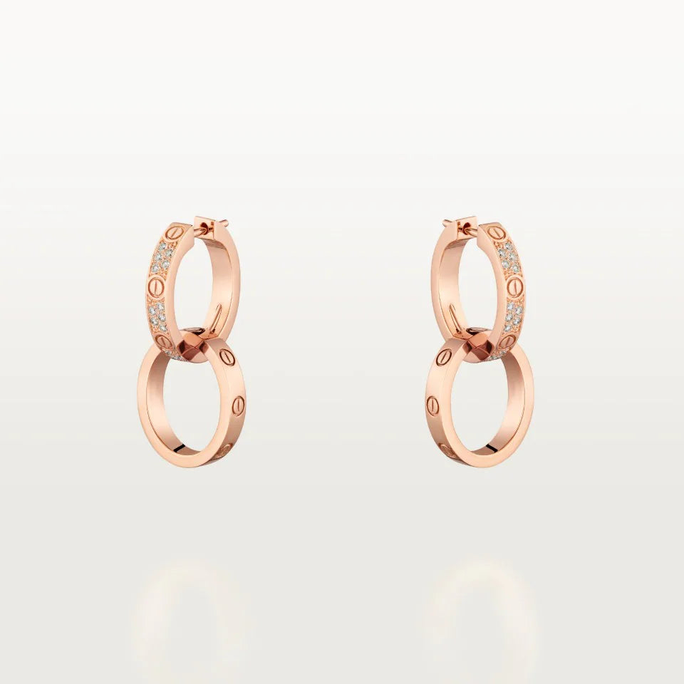 Cartier Love Earrings Transformable Semi-Paved Diamonds 18K Rose Gold