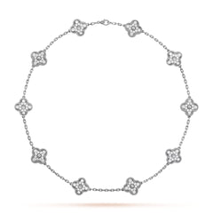 Van Cleef & Arpels Vintage Alhambra Necklace 10 Motifs Full Diamonds 18K White Gold