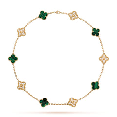 Collier Vintage Alhambra 10 motifs Van Cleef & Arpels Diamants Malachite Or Jaune 18 carats