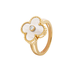 Van Cleef & Arpels Vintage Alhambra Ring 1 Diamond and Mother-Of-Pearl 18K Yellow Gold