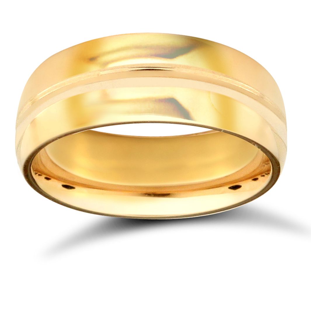 18ct Yellow Gold Standard Weight Court Profile Centre Groove Wedding Ring