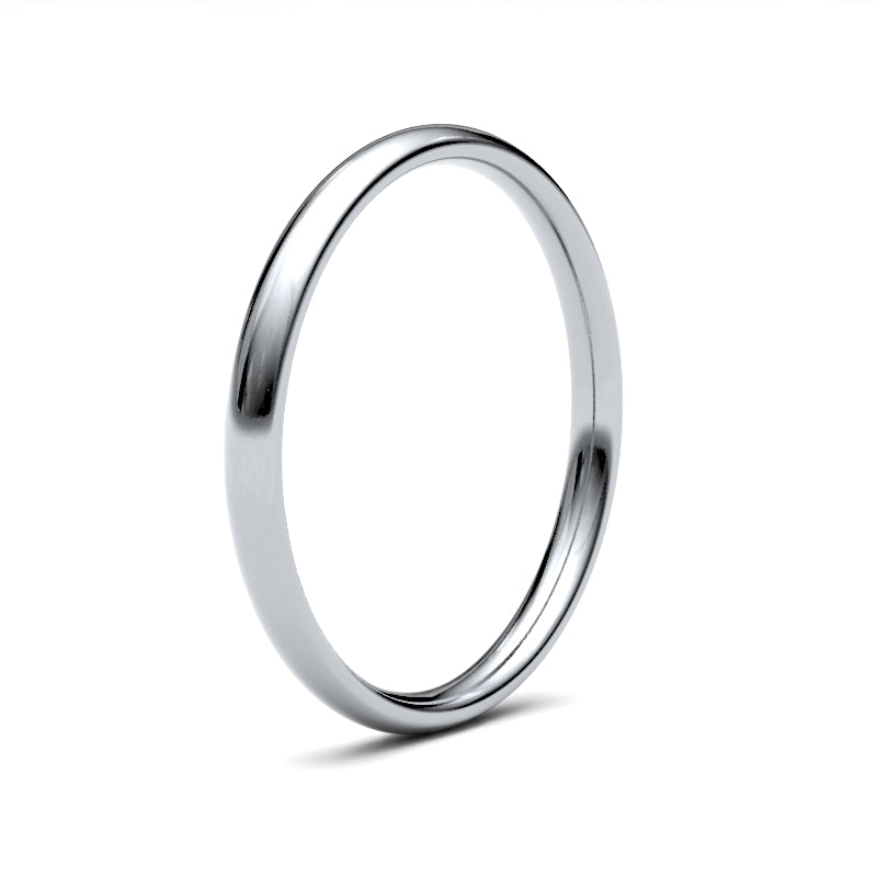 9ct White Gold Standard Weight Court Profile Mirror Finish Wedding Ring
