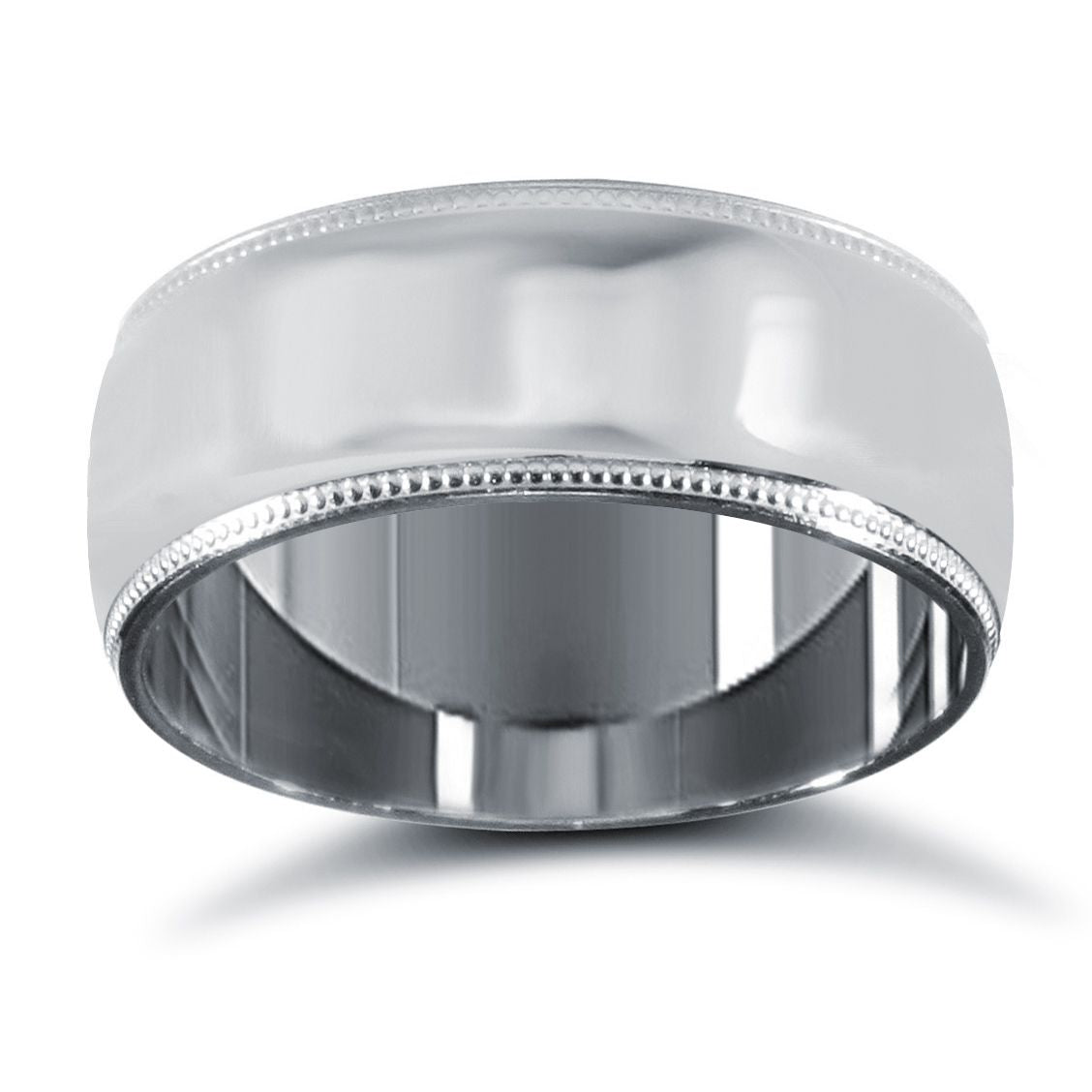 9ct White Gold Premium Weight D-Shape Profile Mill Grain Wedding Ring