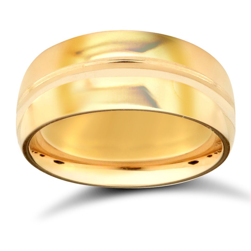 18ct Yellow Gold Premium Weight D-Shape Profile Centre Groove Wedding Ring