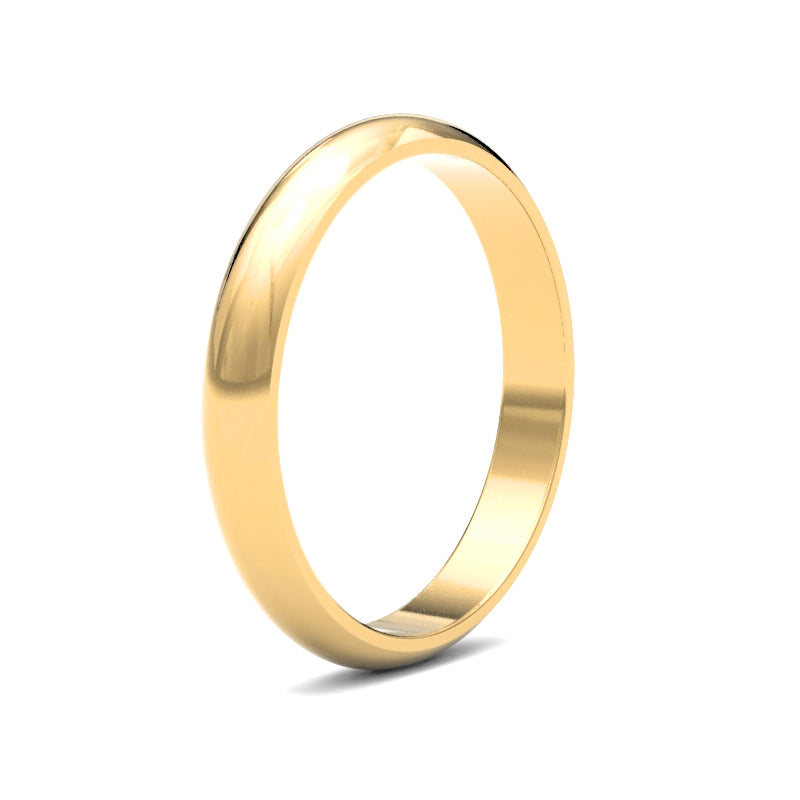 22ct Yellow Gold Standard Weight 3mm D Shaped Profile Mirror Finish Wedding Ring