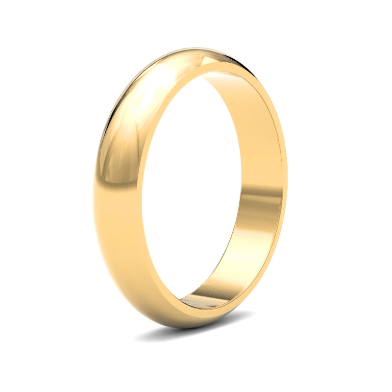 WDS22Y4 | 22ct Yellow Gold Standard Weight 4mm D Shaped Profile Mirror Finish Wedding Ring