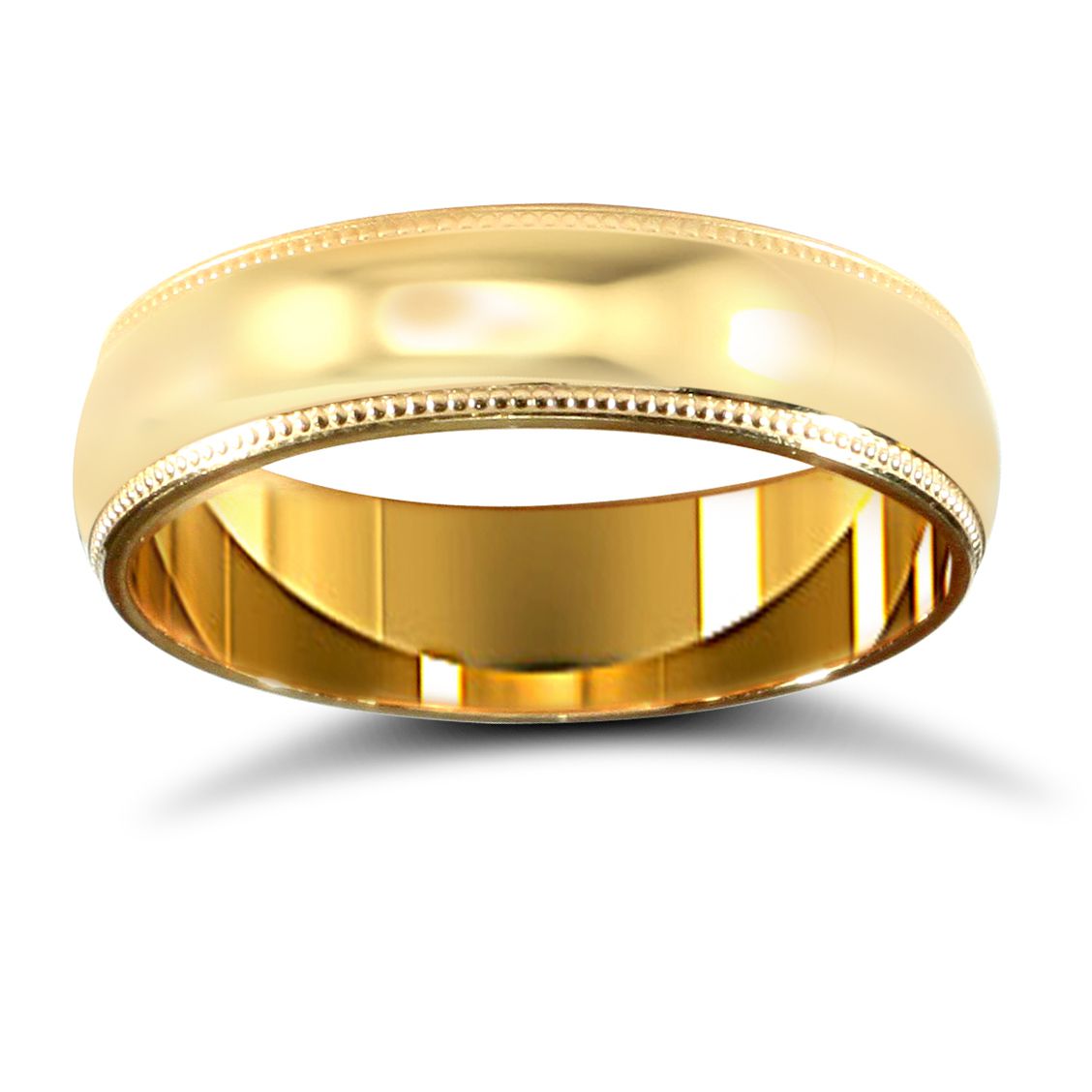 22ct Yellow Gold Standard Weight 5mm D Shaped Profile Mill Grain Wedding Ring
