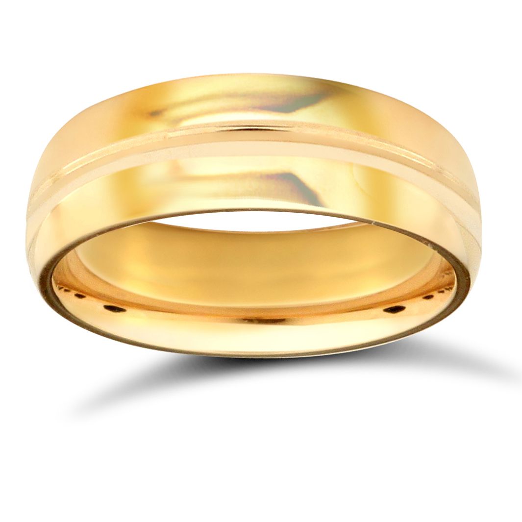 22ct Yellow Gold Standard Weight 6mm D Shaped Profile Centre Groove Wedding Ring