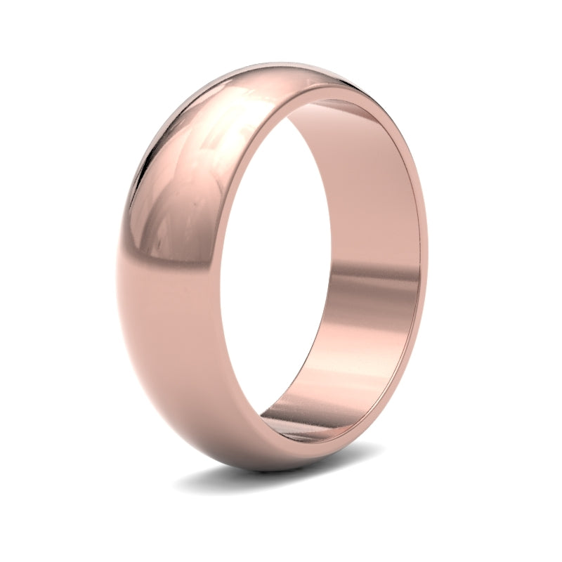 WDS9R6(R+) | 9ct Rose Gold Standard Weight D-Shape Profile Mirror Finish Wedding Ring