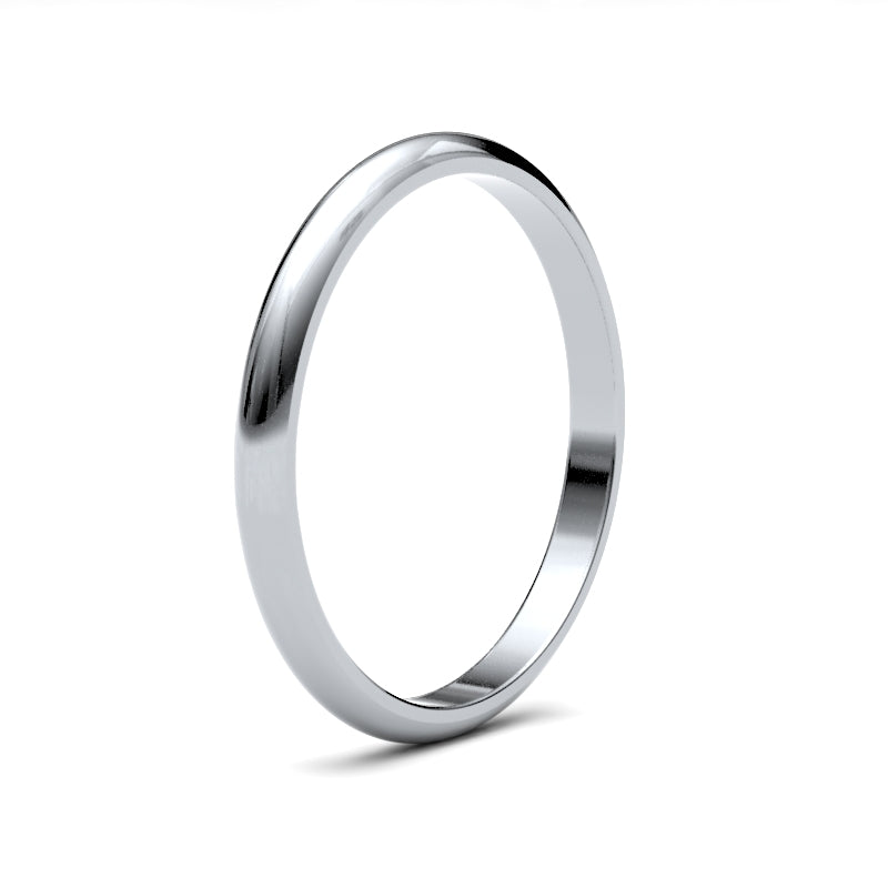 9ct White Gold Standard Weight D-Shape Profile Mirror Finish Wedding Ring