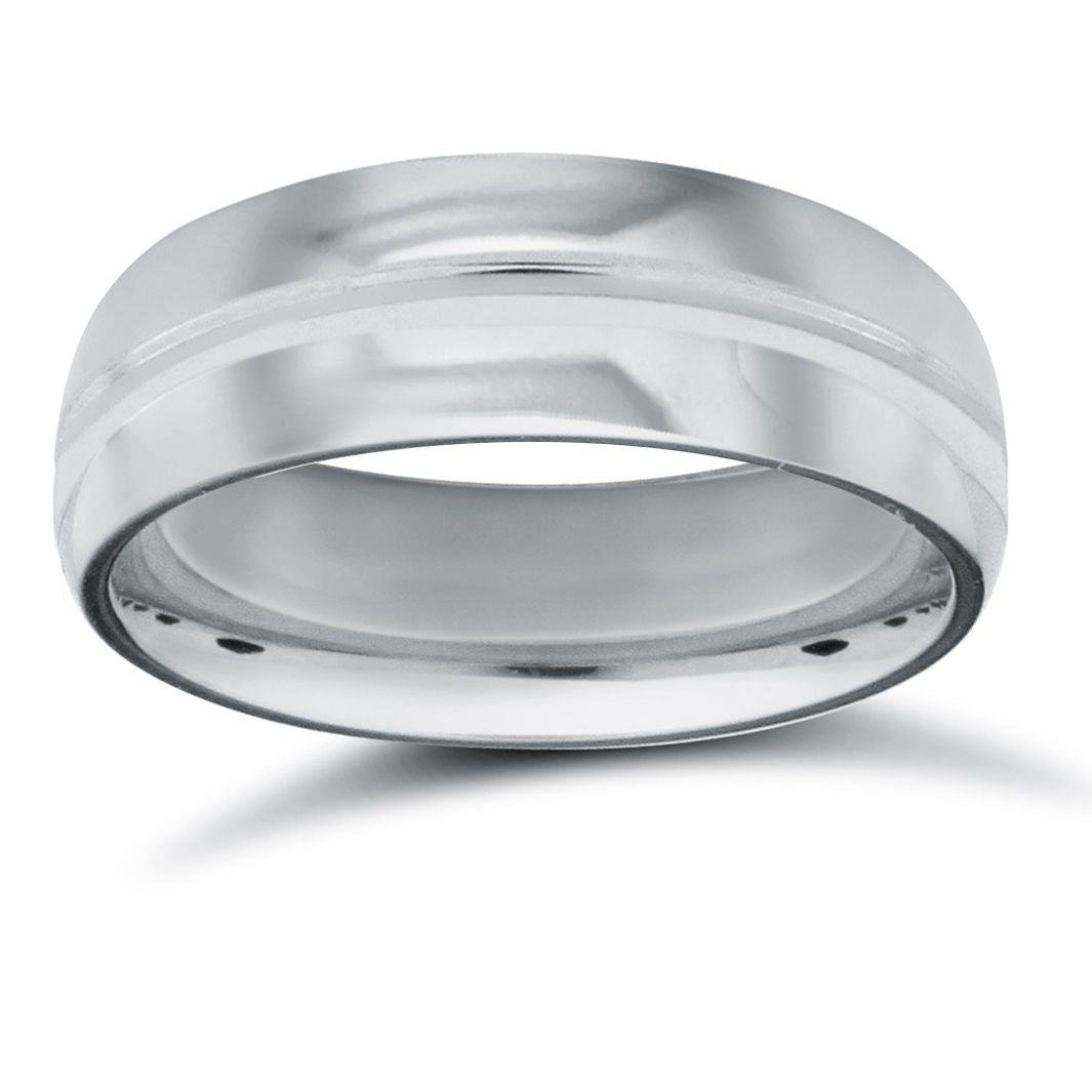 9ct White Gold Premium Weight D-Shape Profile Centre Groove Wedding Ring