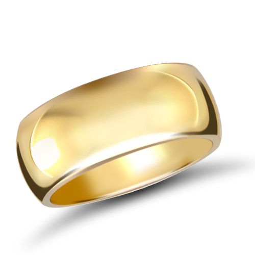 9ct Yellow Gold Standard Weight D-Shape Profile Mirror Finish Wedding Ring