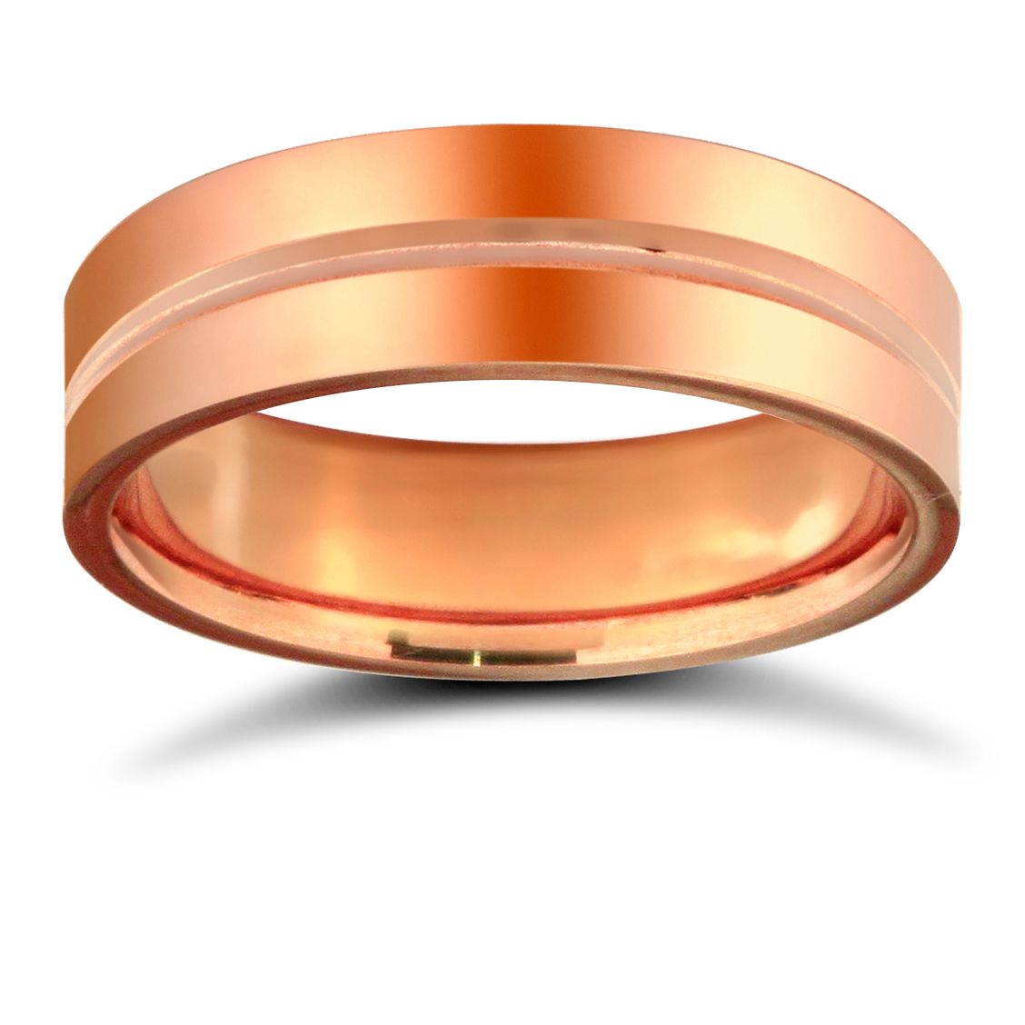 18ct Rose Gold Premium Weight Flat Court Profile Centre Groove Wedding Ring