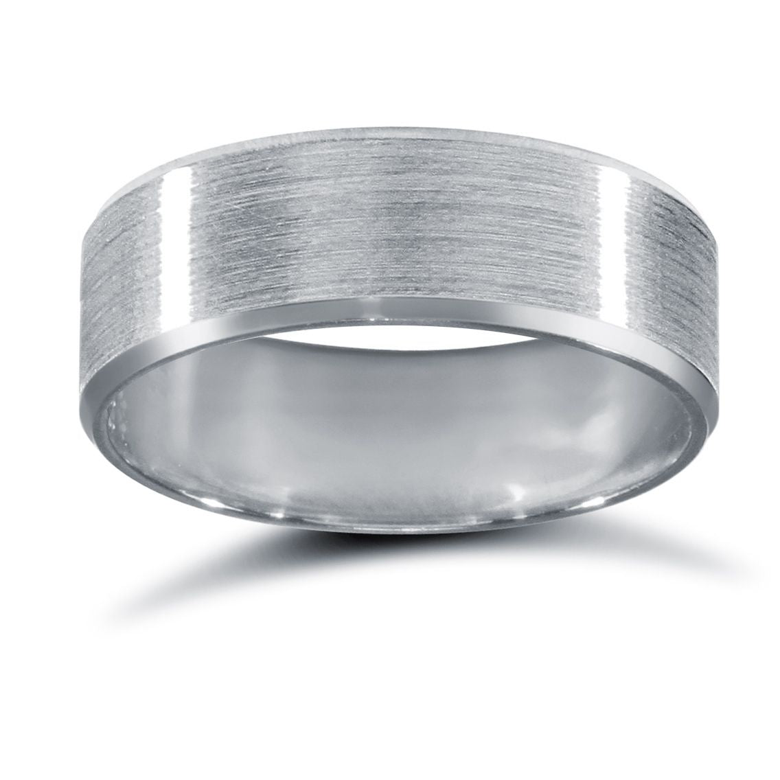 WFC18W6-04(R+) | 18ct White Gold Standard Weight Flat Court Profile Satin and Bevelled Edge Wedding Ring