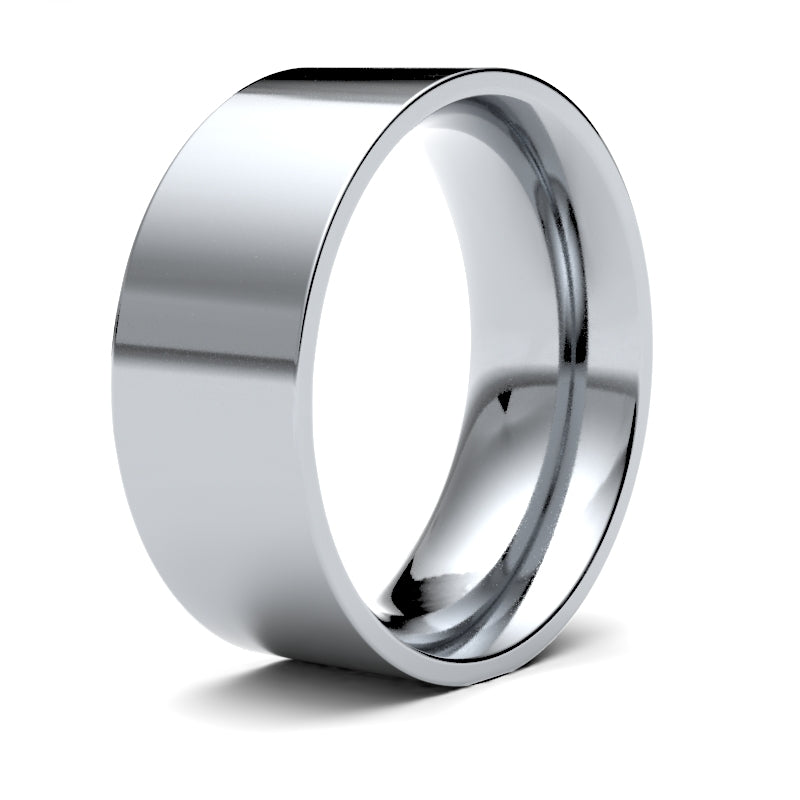 18ct White Gold Standard Weight Flat Court Profile Mirror Finish Wedding Ring