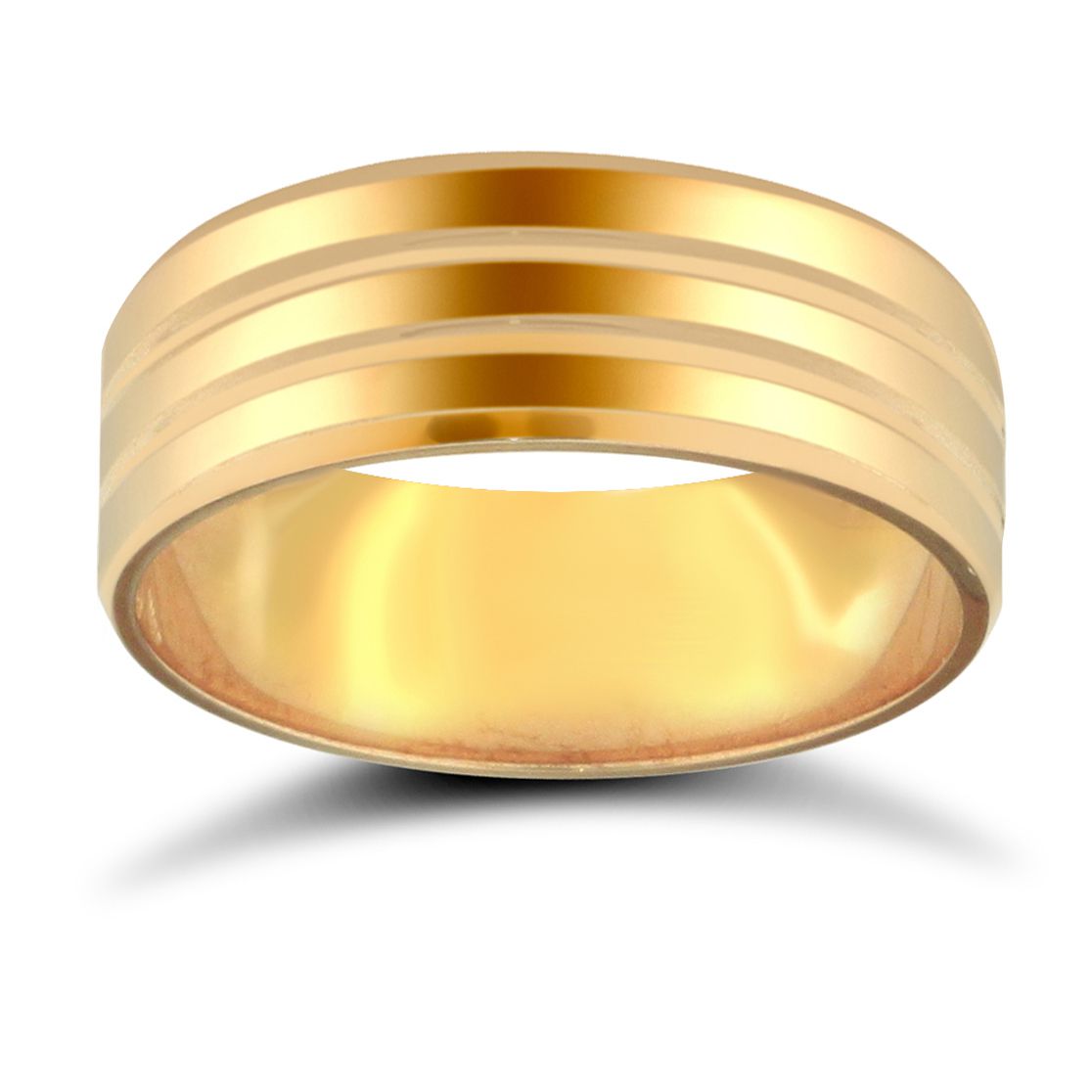 18ct Yellow Gold Standard Weight Flat Court Profile Double Groove Wedding Ring