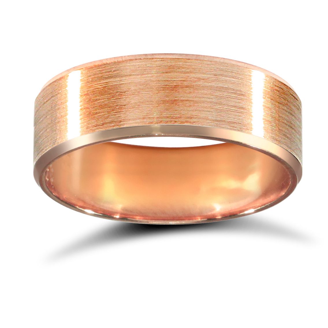 9ct Rose Gold Premium Weight Flat Court Profile Satin and Bevelled Edge Wedding Ring