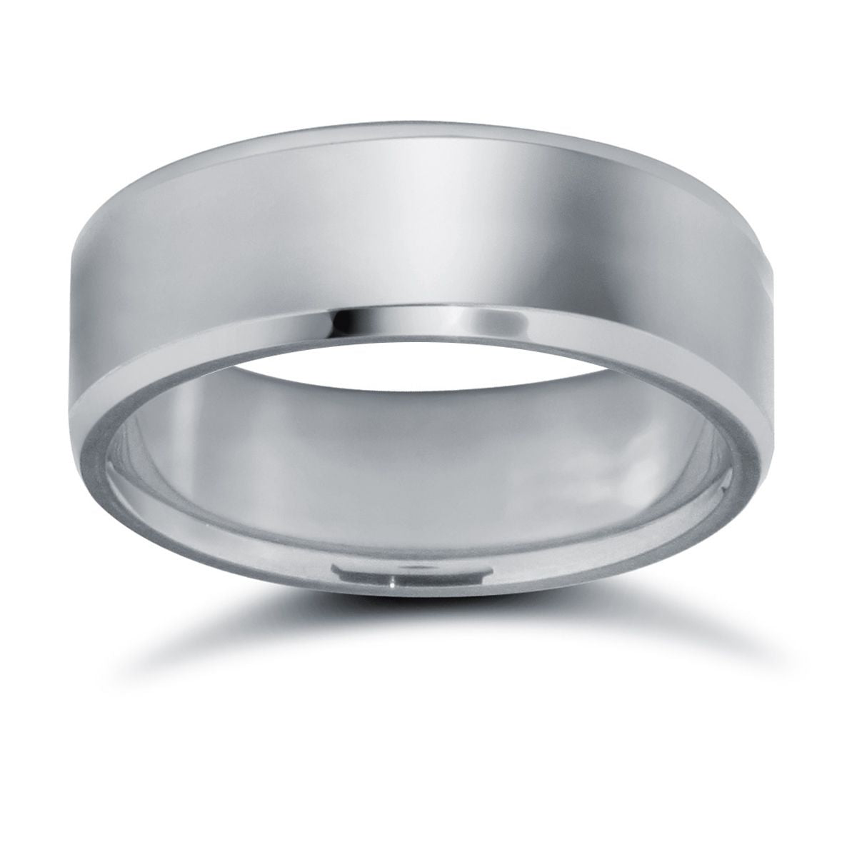 9ct White Gold Standard Weight Flat Court Profile Bevelled Edge Wedding Ring