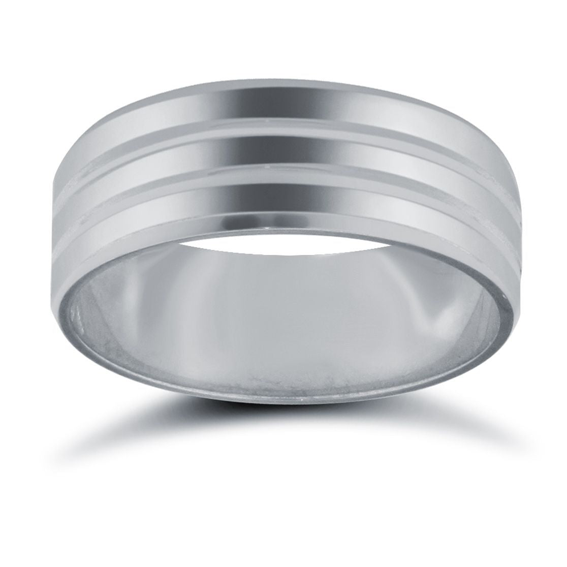 9ct White Gold Standard Weight Flat Court Profile Double Groove Wedding Ring