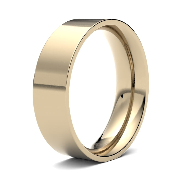 9ct Yellow Gold Standard Weight Flat Court Profile Mirror Finish Wedding Ring