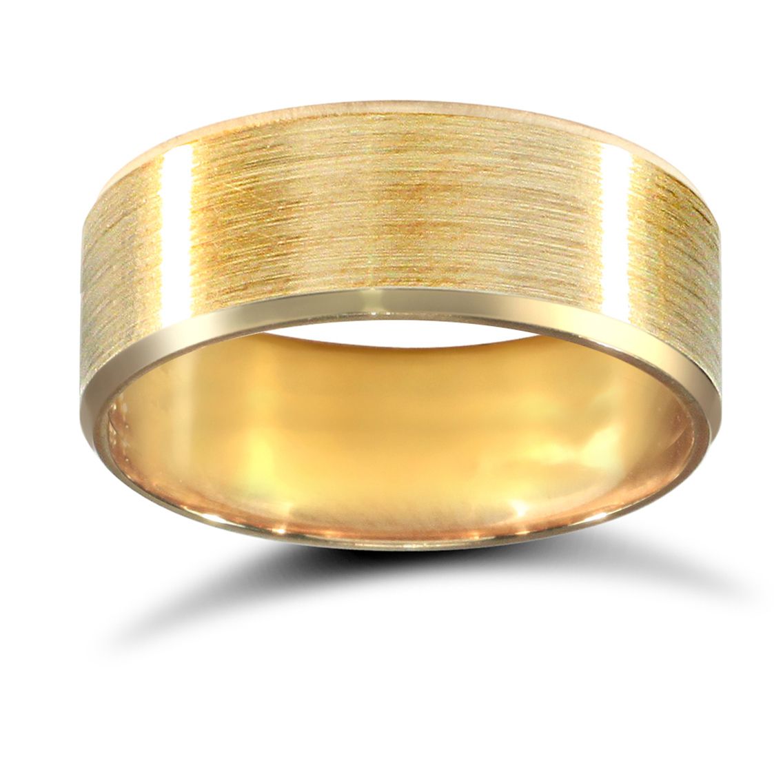 9ct Yellow Gold Standard Weight Flat Court Profile Satin and Bevelled Edge Wedding Ring