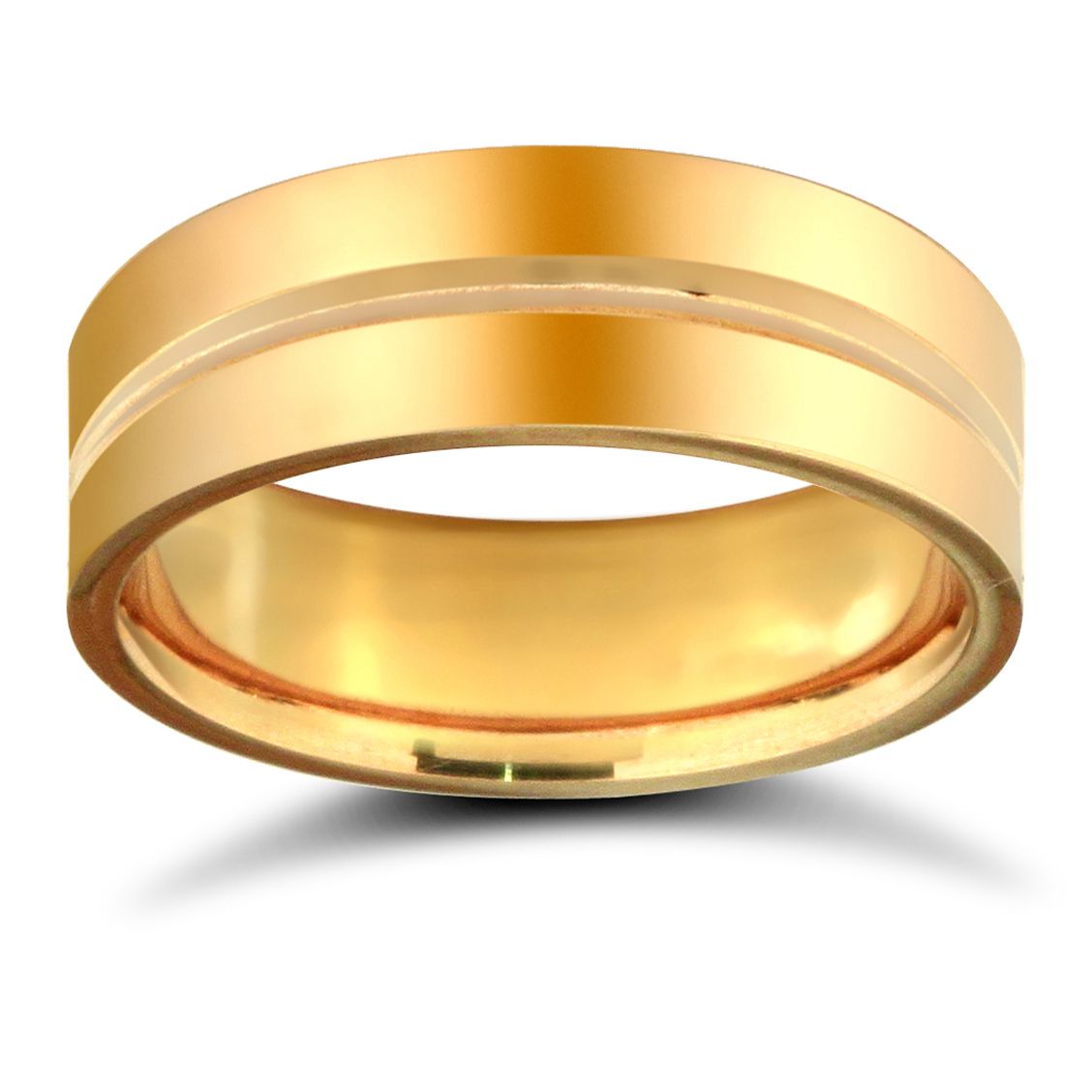 9ct Yellow Gold Standard Weight Flat Court Profile Centre Groove Wedding Ring