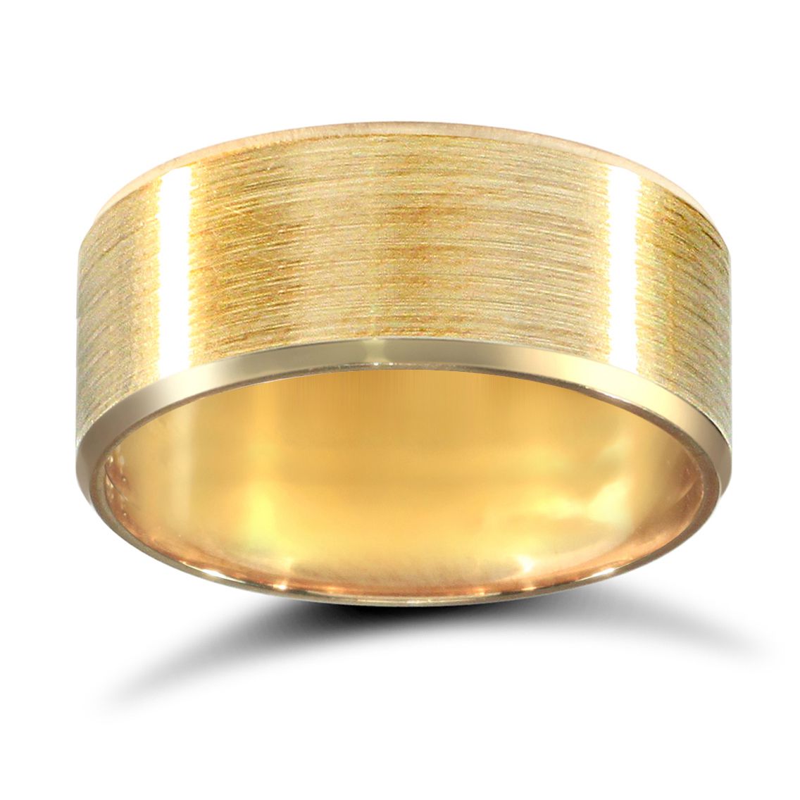 9ct Yellow Gold Standard Weight Flat Court Profile Satin and Bevelled Edge Wedding Ring