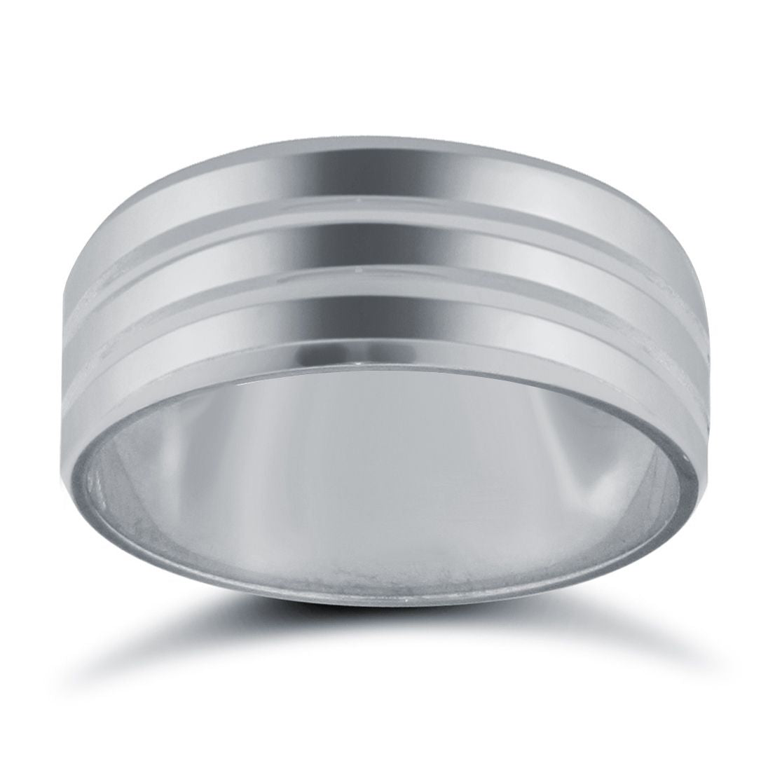 Platinum Standard Weight Flat Court Profile Double Groove Wedding Ring