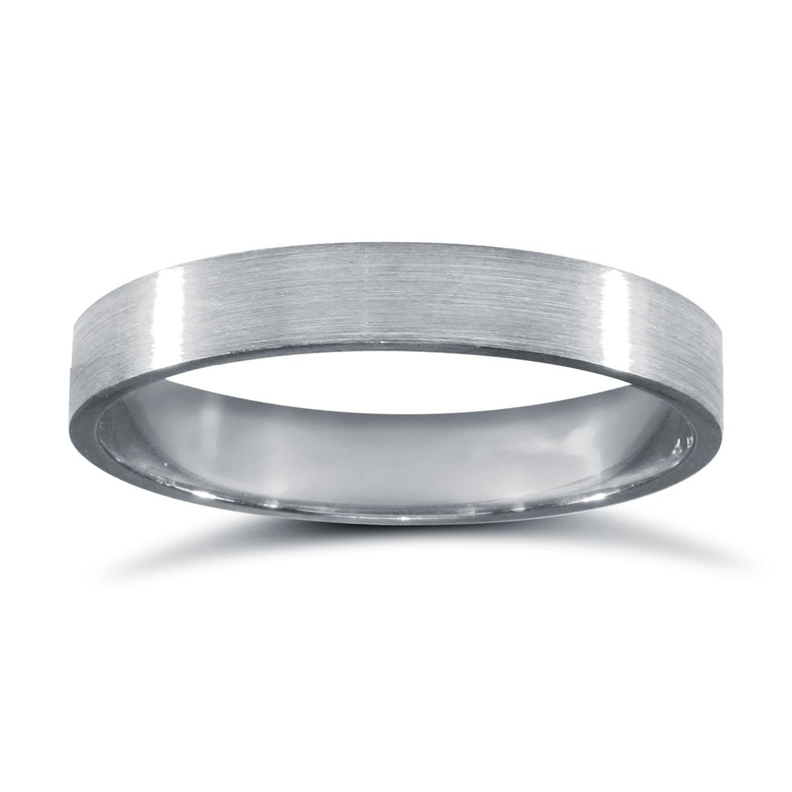 18ct White Gold Standard Weight Flat Profile Satin Wedding Ring