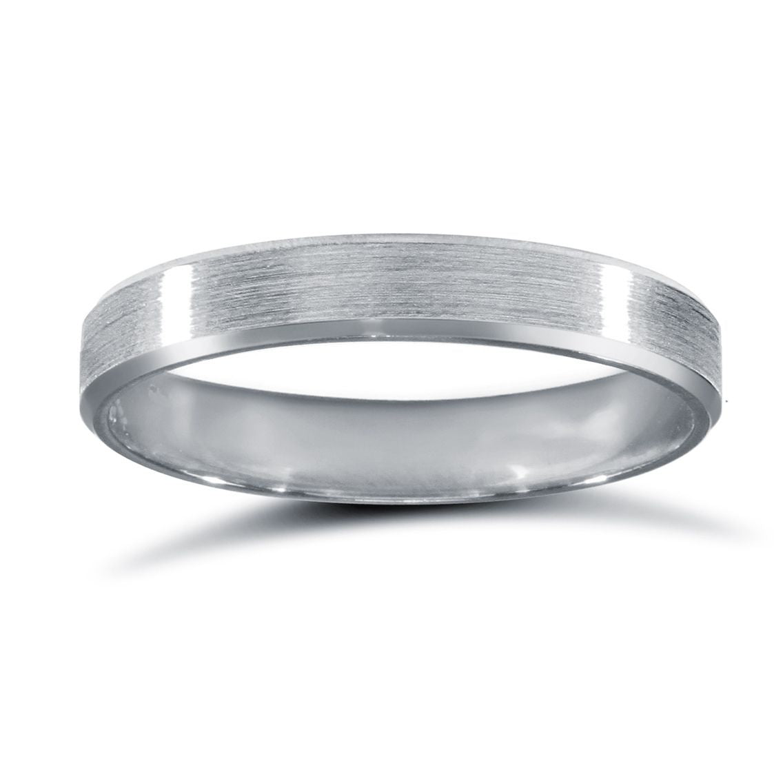 18ct White Gold Standard Weight Flat Profile Satin and Bevelled Edge Wedding Ring