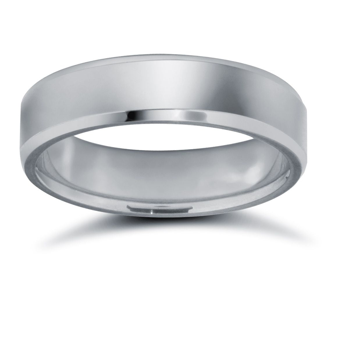 18ct White Gold Standard Weight Flat Profile Bevelled Edge Wedding Ring