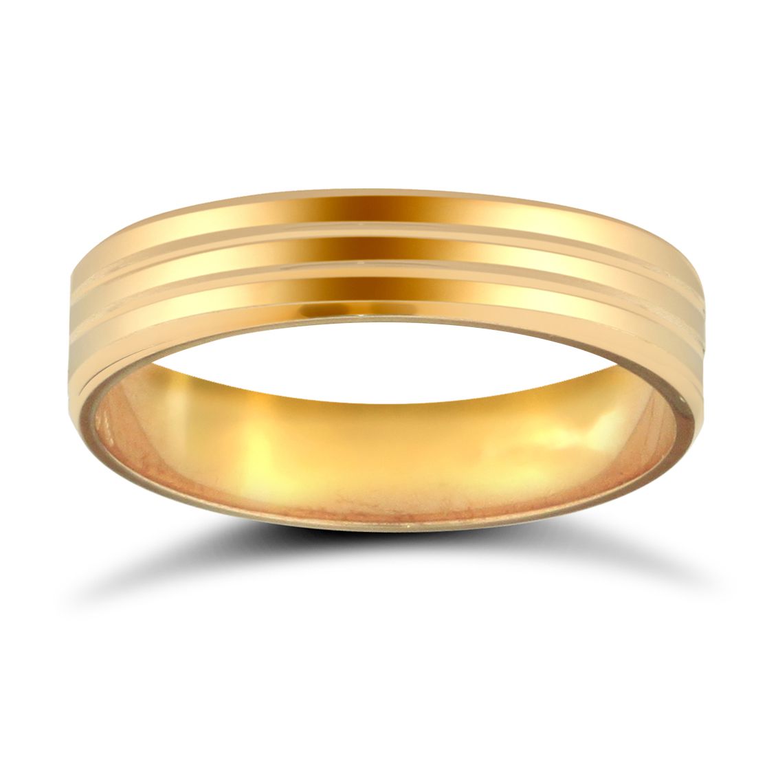 18ct Yellow Gold Standard Weight Flat Profile Double Groove Wedding Ring