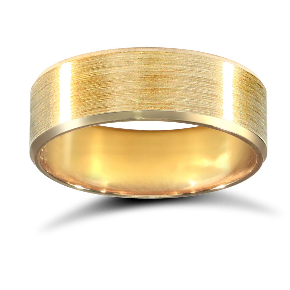 18ct Yellow Gold Standard Weight Flat Profile Satin and Bevelled Edge Wedding Ring