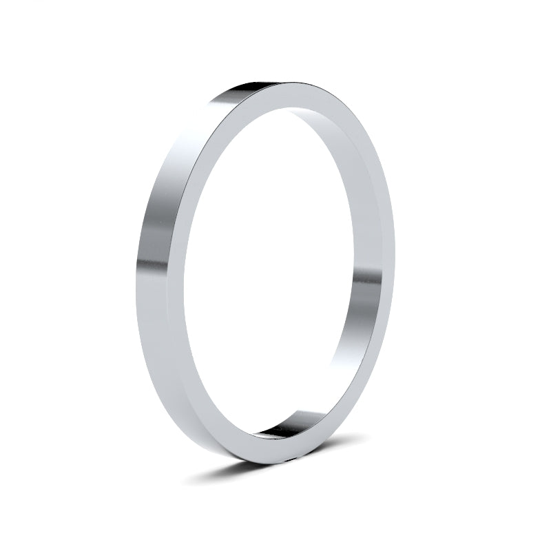 9ct White Gold Standard Weight Flat Profile Mirror Finish Wedding Ring