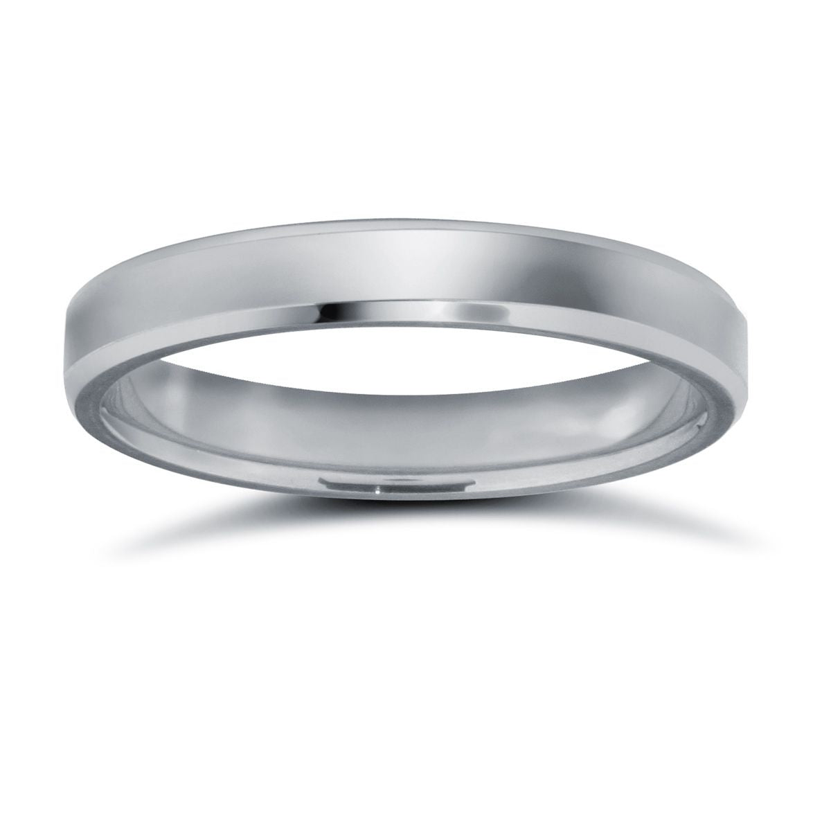 9ct White Gold Standard Weight Flat Profile Bevelled Edge Wedding Ring