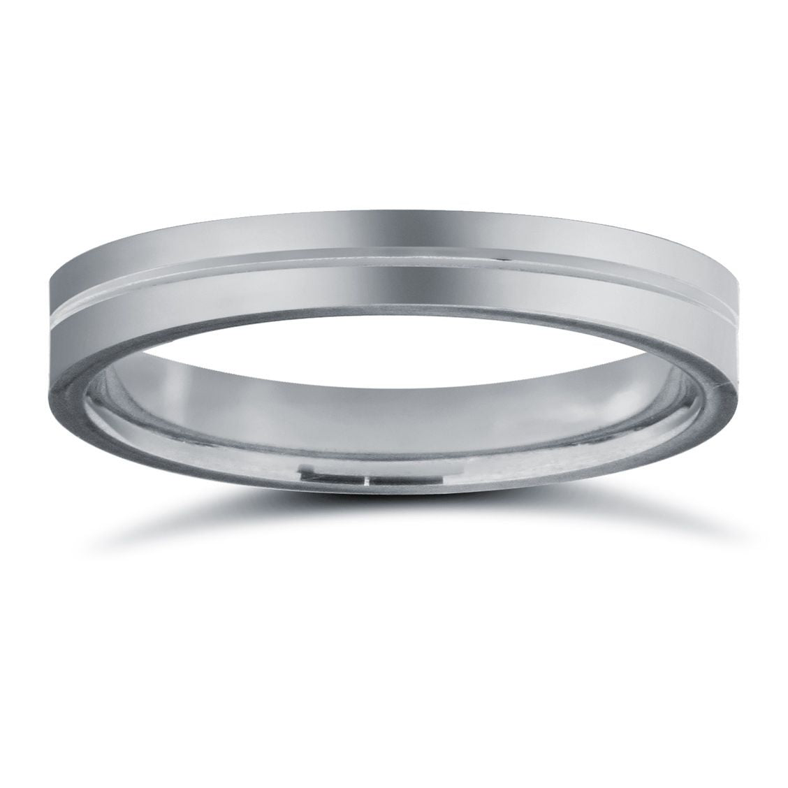 9ct White Gold Standard Weight Flat Profile Centre Groove Wedding Ring