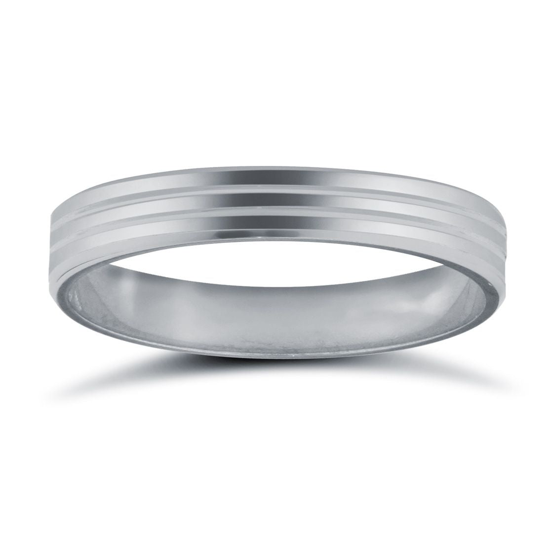 9ct White Gold Standard Weight Flat Profile Double Groove Wedding Ring
