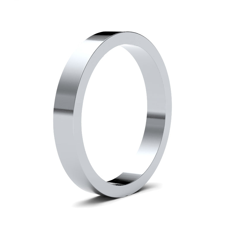 9ct White Gold Standard Weight Flat Profile Mirror Finish Wedding Ring