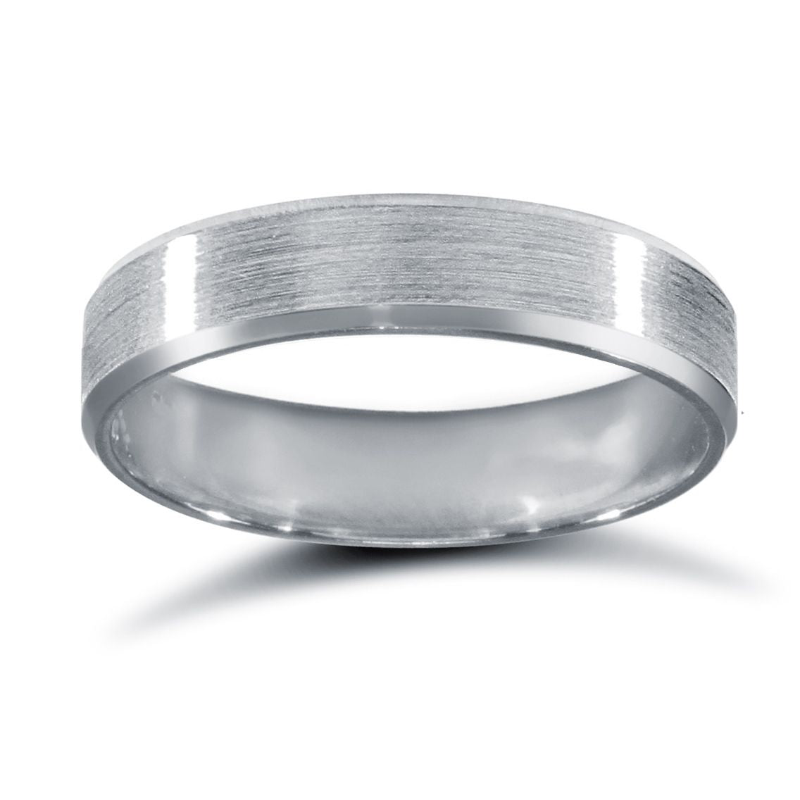 9ct White Gold Standard Weight Flat Profile Satin and Bevelled Edge Wedding Ring
