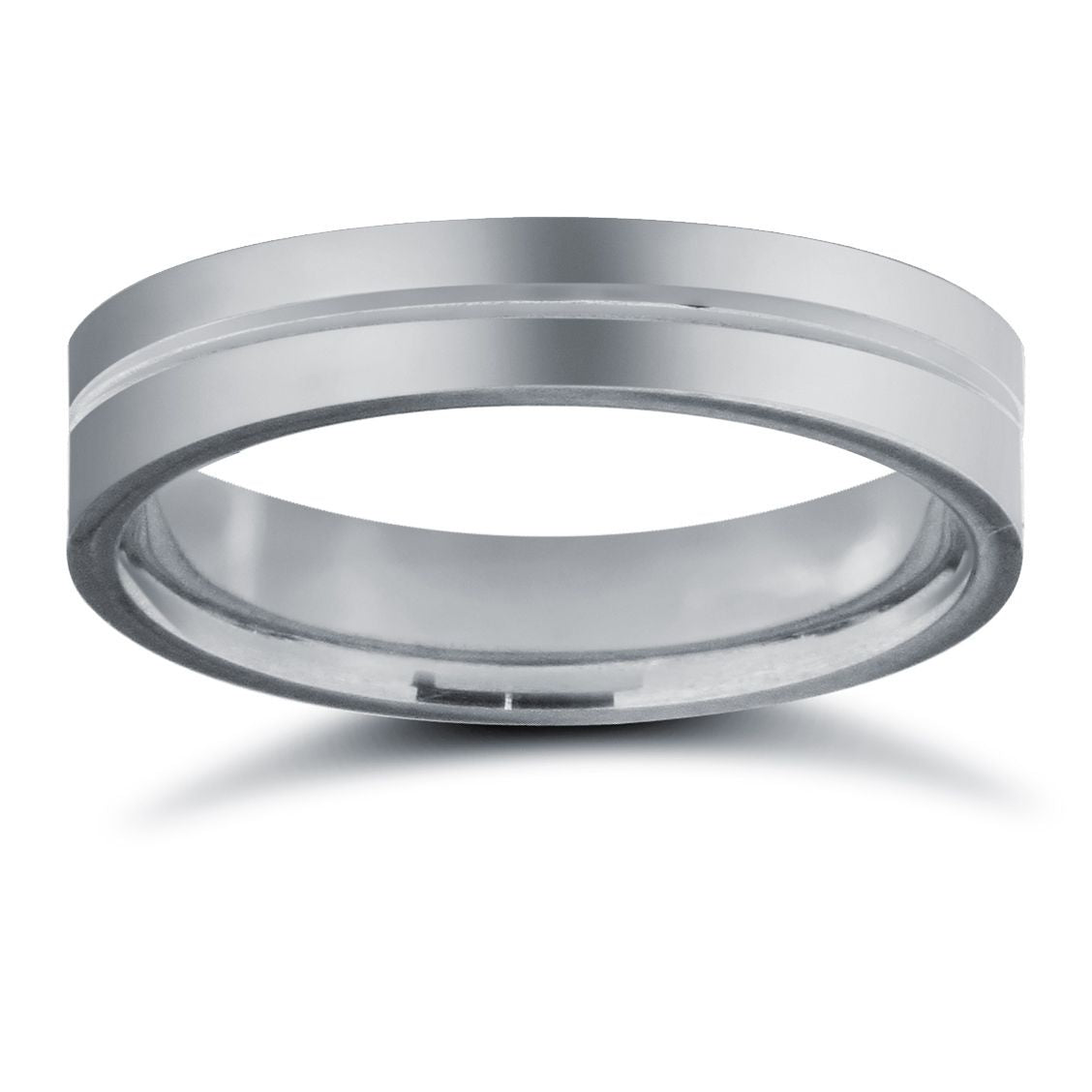 9ct White Gold Standard Weight Flat Profile Centre Groove Wedding Ring