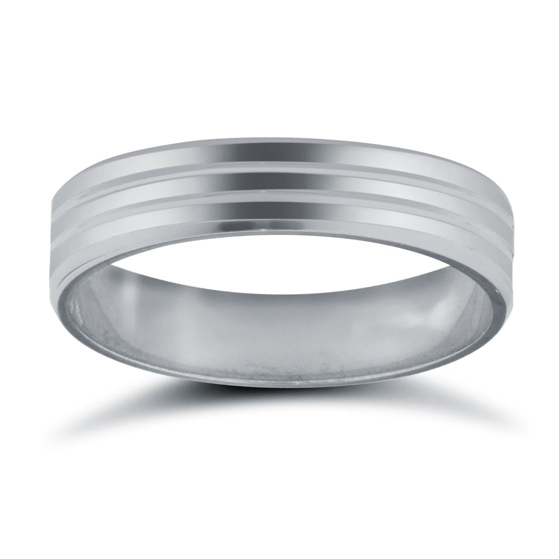 9ct White Gold Standard Weight Flat Profile Double Groove Wedding Ring